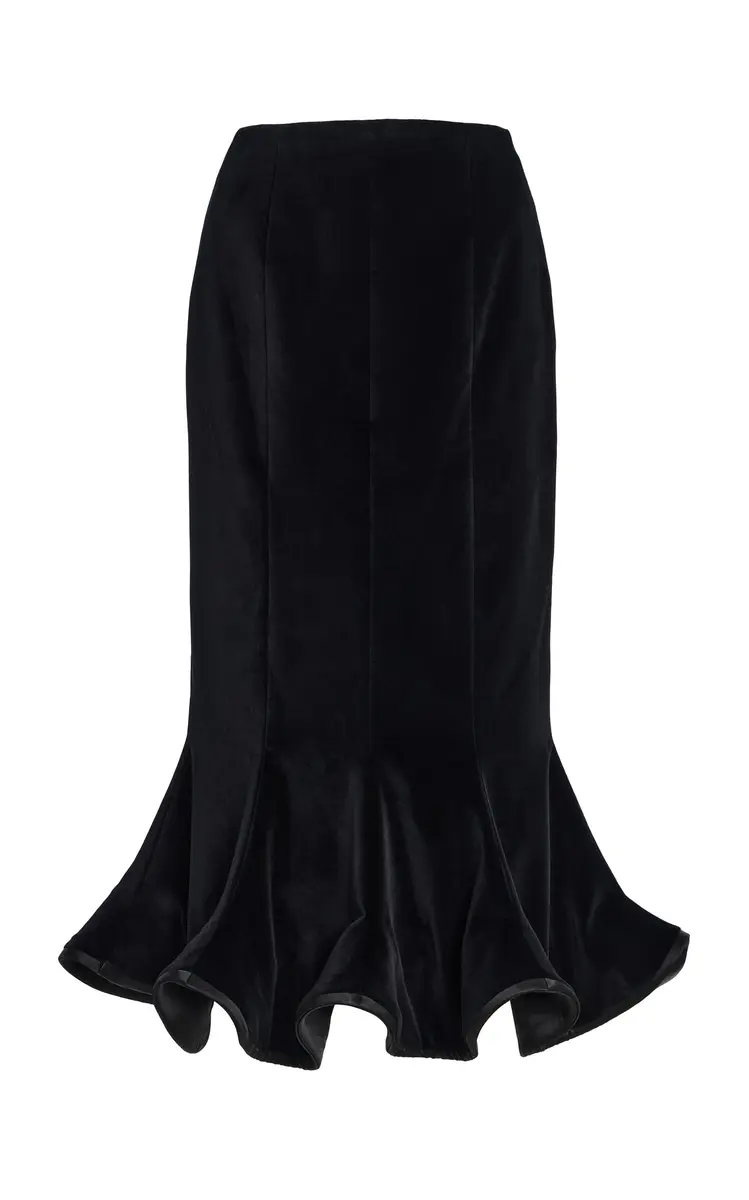 Harithand Exclusive Ruffled Velvet Midi Skirt