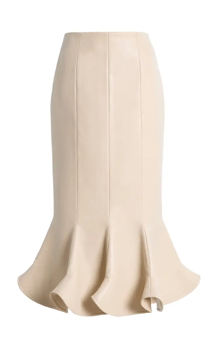 Harithand Exclusive Ruffled Leather Midi Skirt