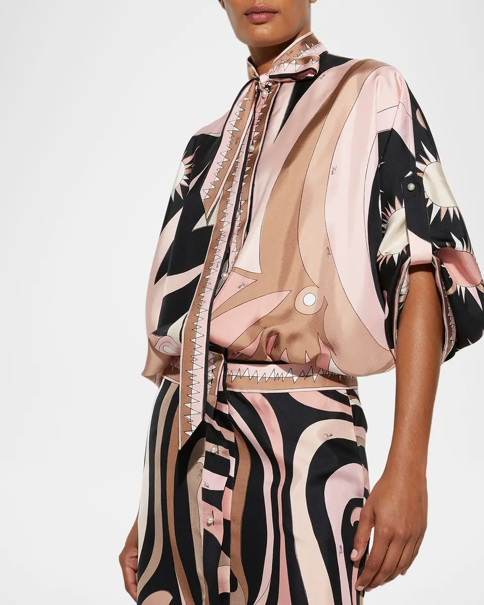 Pucci Marmo Silk Neck-Tie 3/4-Sleeve Mini Shirtdress | Thumbnail 5 Pucci Marmo Silk Neck-Tie 3/4-Sleeve Mini Shirtdress | Thumbnail 5