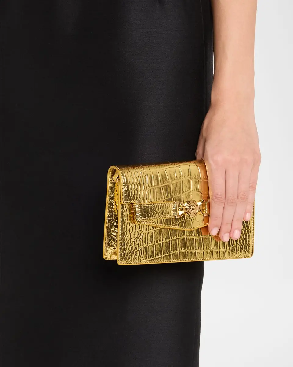 Versace La Medusa Laminated Croc-Embossed Wallet on Chain | Thumbnail 2