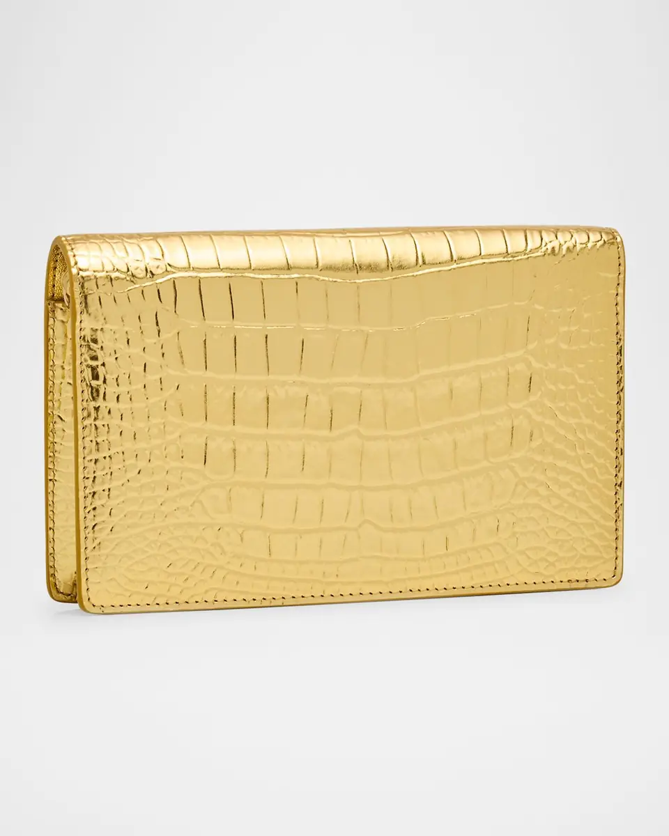 Versace La Medusa Laminated Croc-Embossed Wallet on Chain | Thumbnail 3