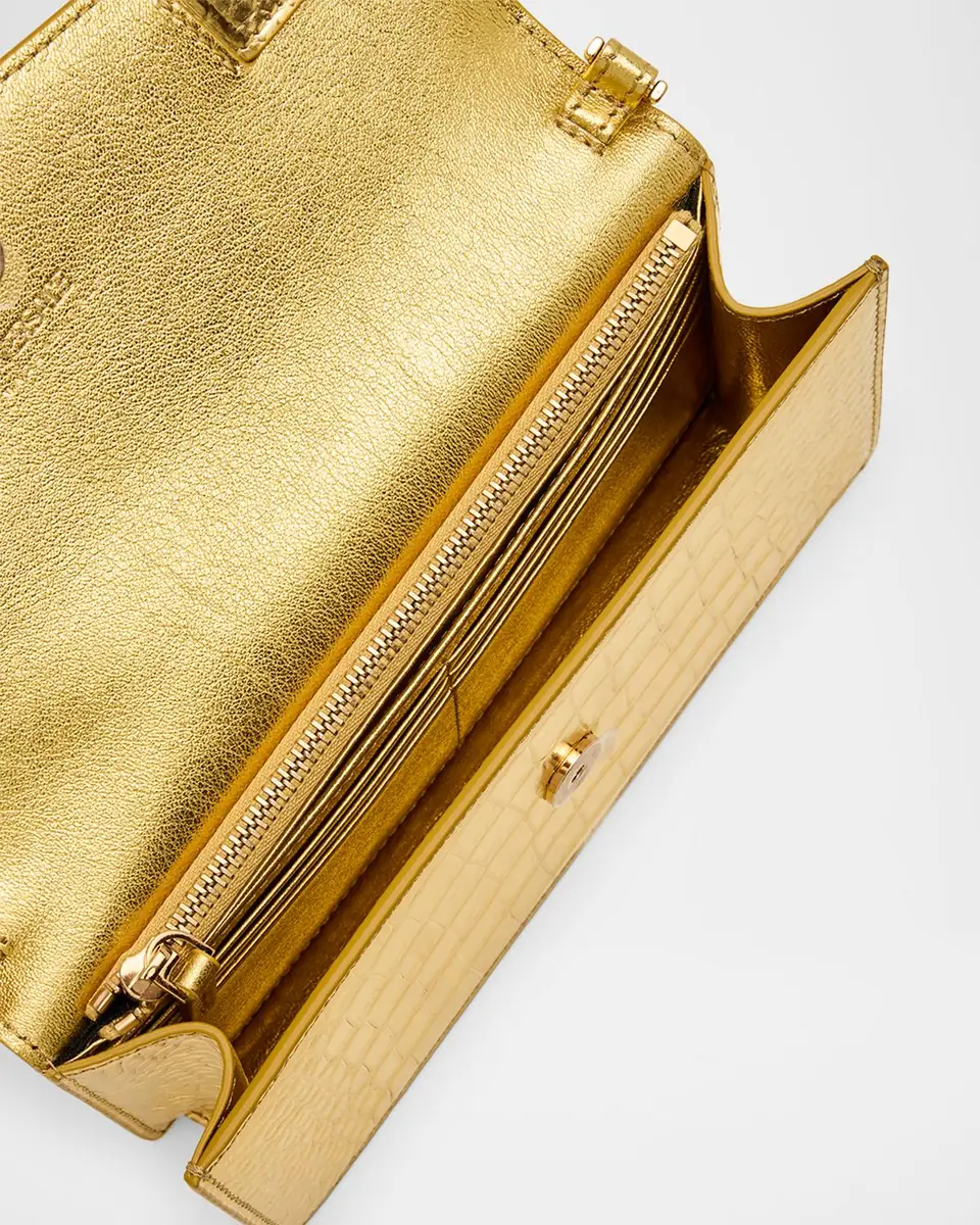 Versace La Medusa Laminated Croc-Embossed Wallet on Chain | Thumbnail 4