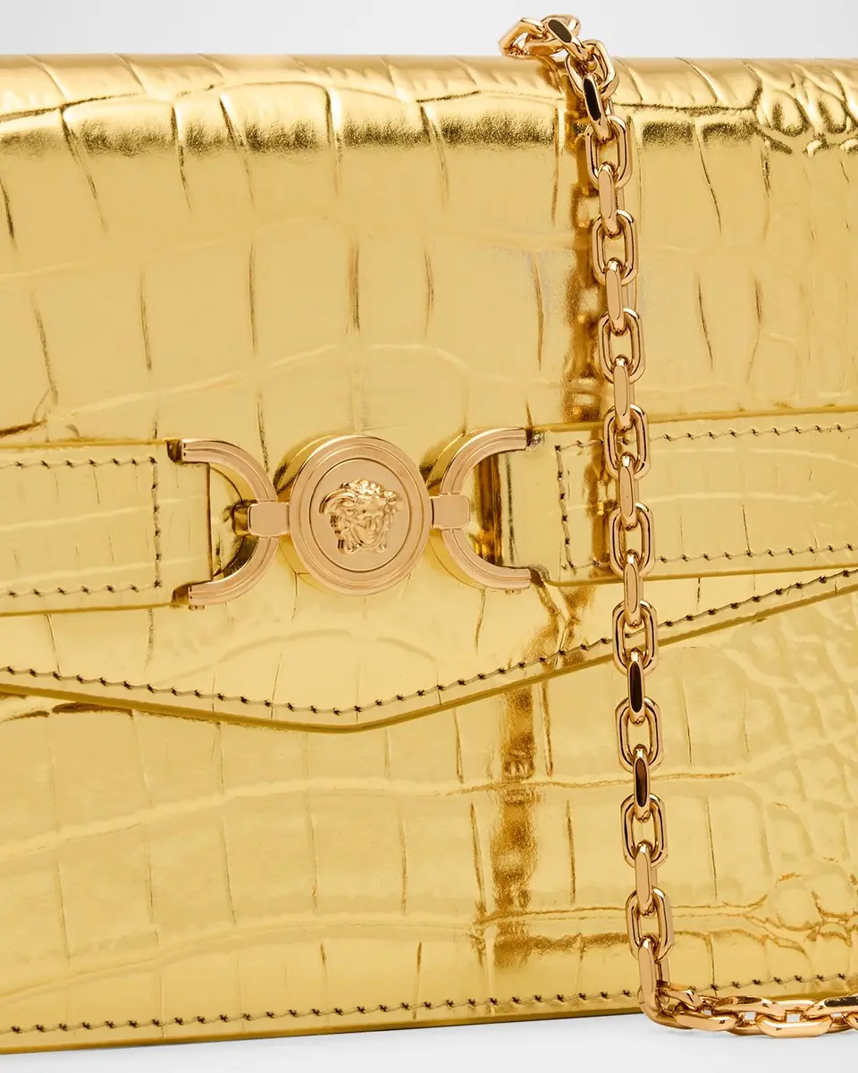 Versace La Medusa Laminated Croc-Embossed Wallet on Chain | Thumbnail 6