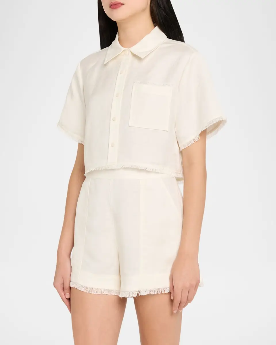 SIMKHAI Solange Short-Sleeve Cropped Shirt | Thumbnail 3 SIMKHAI Solange Short-Sleeve Cropped Shirt | Thumbnail 3