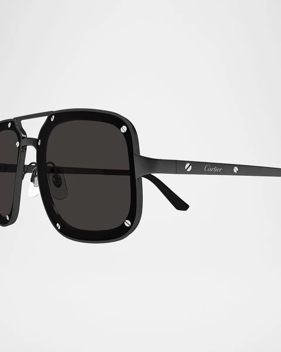 Cartier Men's Double-Bridge Metal Rectangle Sunglasses | Thumbnail 2 Cartier Men's Double-Bridge Metal Rectangle Sunglasses | Thumbnail 2