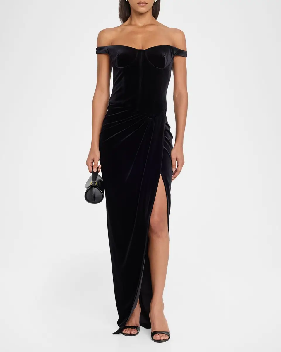 Alex Perry Off-The-Shoulder Velvet Bustier Draped Maxi Dress | Thumbnail 2 Alex Perry Off-The-Shoulder Velvet Bustier Draped Maxi Dress | Thumbnail 2