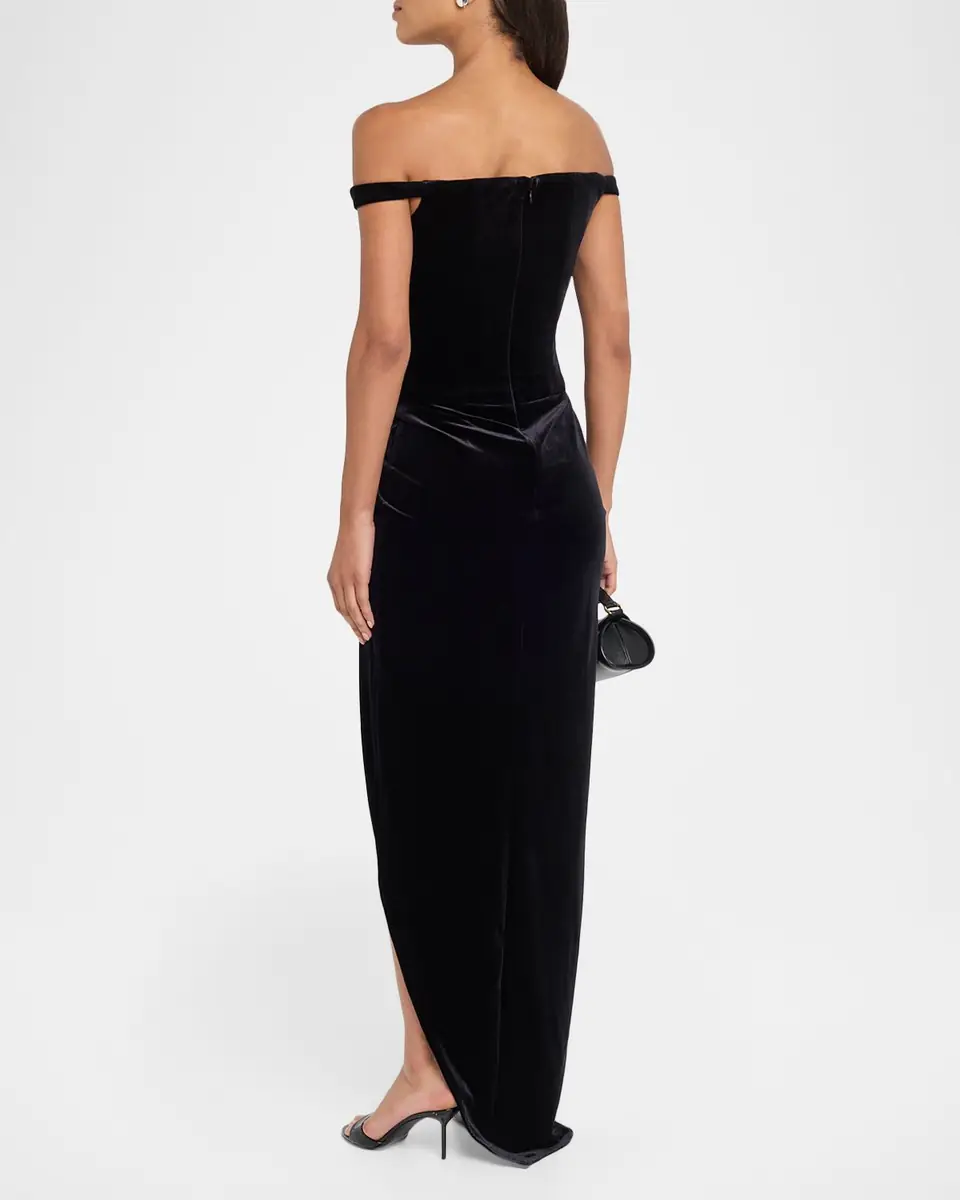 Alex Perry Off-The-Shoulder Velvet Bustier Draped Maxi Dress | Thumbnail 3 Alex Perry Off-The-Shoulder Velvet Bustier Draped Maxi Dress | Thumbnail 3