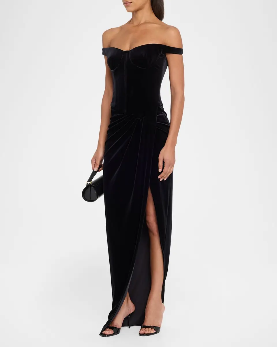 Alex Perry Off-The-Shoulder Velvet Bustier Draped Maxi Dress | Thumbnail 4 Alex Perry Off-The-Shoulder Velvet Bustier Draped Maxi Dress | Thumbnail 4