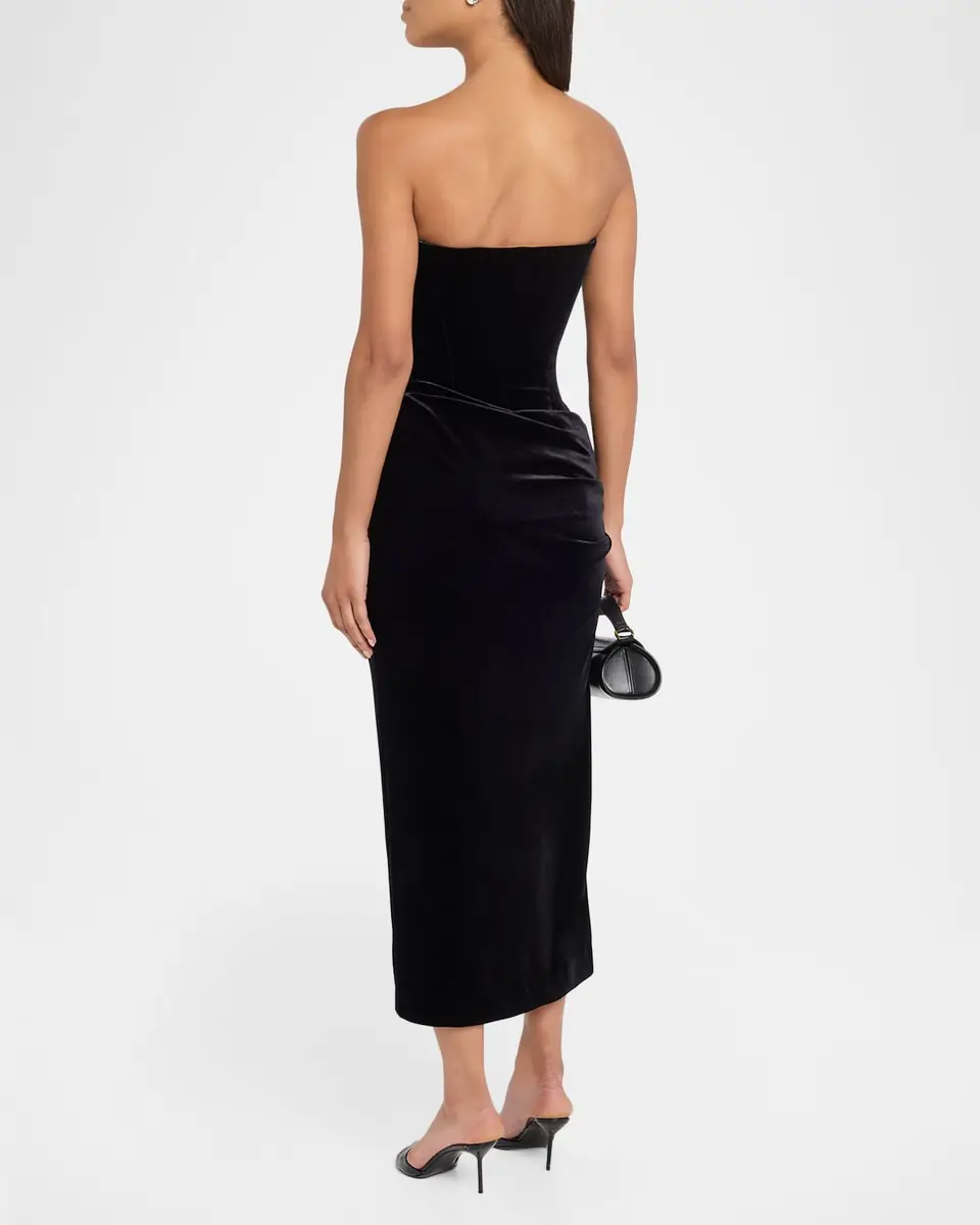 Alex Perry Strapless Velvet Draped Bustier Midi Dress | Thumbnail 3