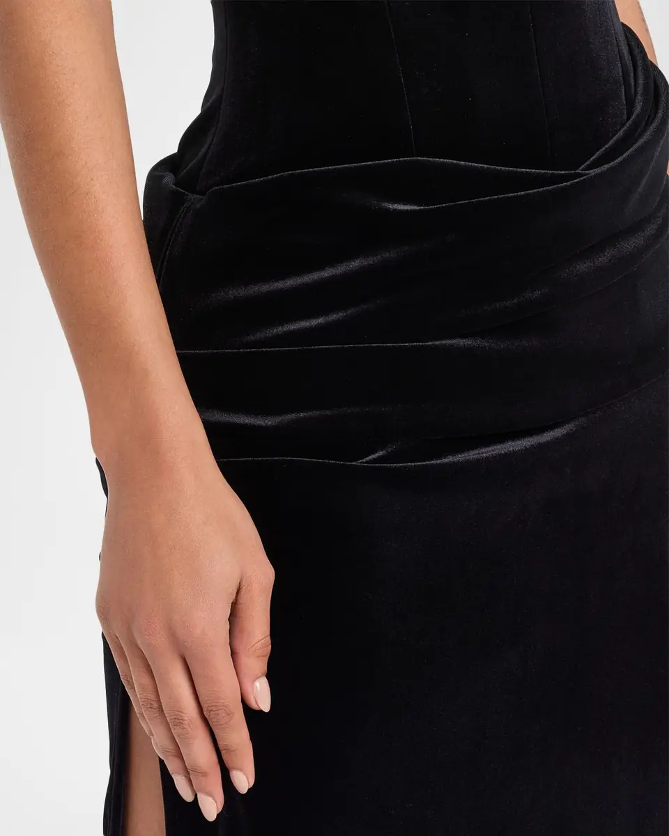 Alex Perry Strapless Velvet Draped Bustier Midi Dress | Thumbnail 5