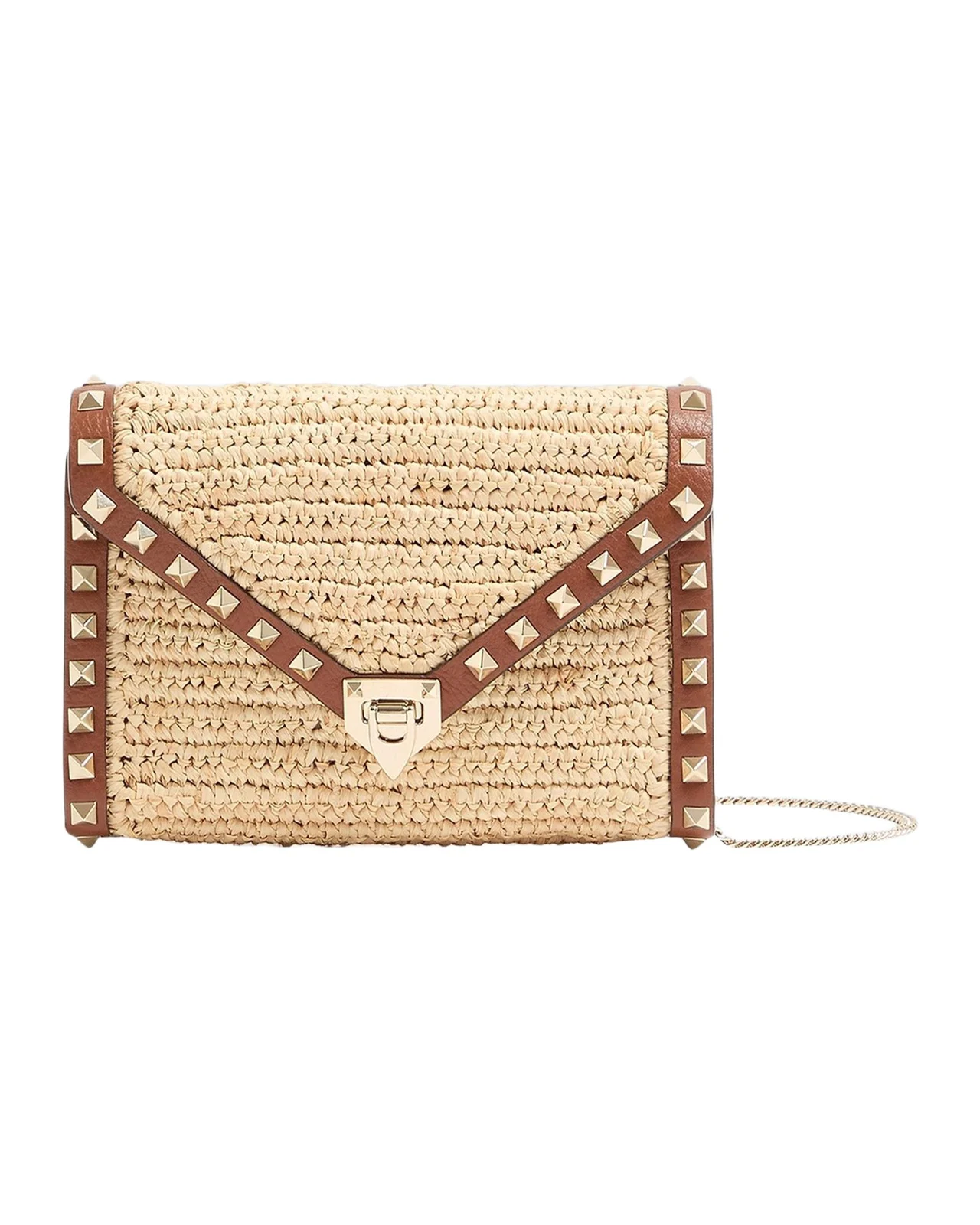Mini Rockstud Raffia Leather-Trim Shoulder Bag