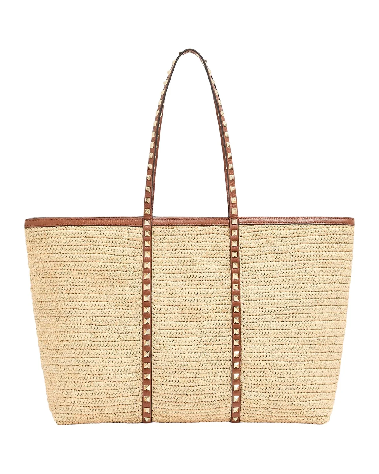 Rockstud Raffia Leather-Trim Tote Bag Rockstud Raffia Leather-Trim Tote Bag