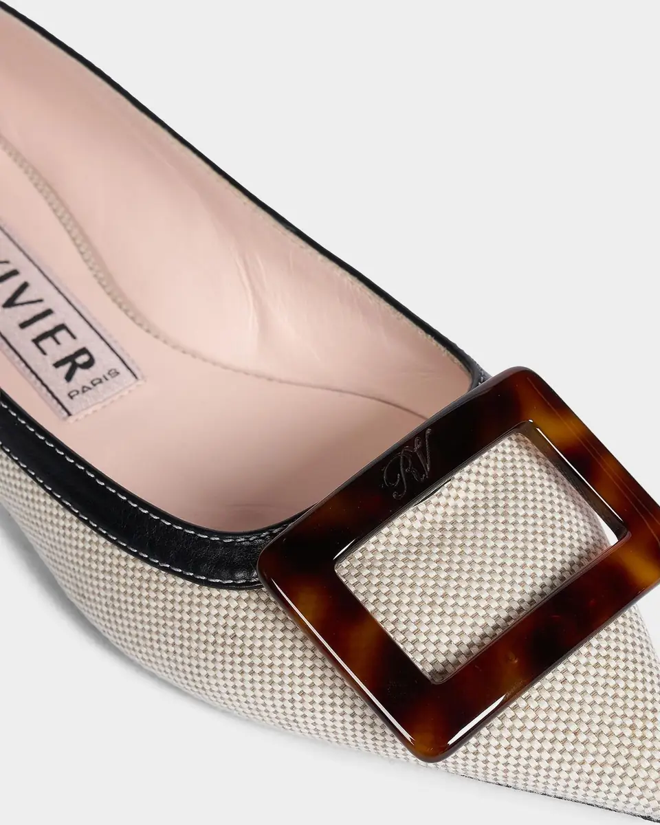 Roger Vivier Gommettine Linen and Leather Ballerina Flats | Thumbnail 3 Roger Vivier Gommettine Linen and Leather Ballerina Flats | Thumbnail 3