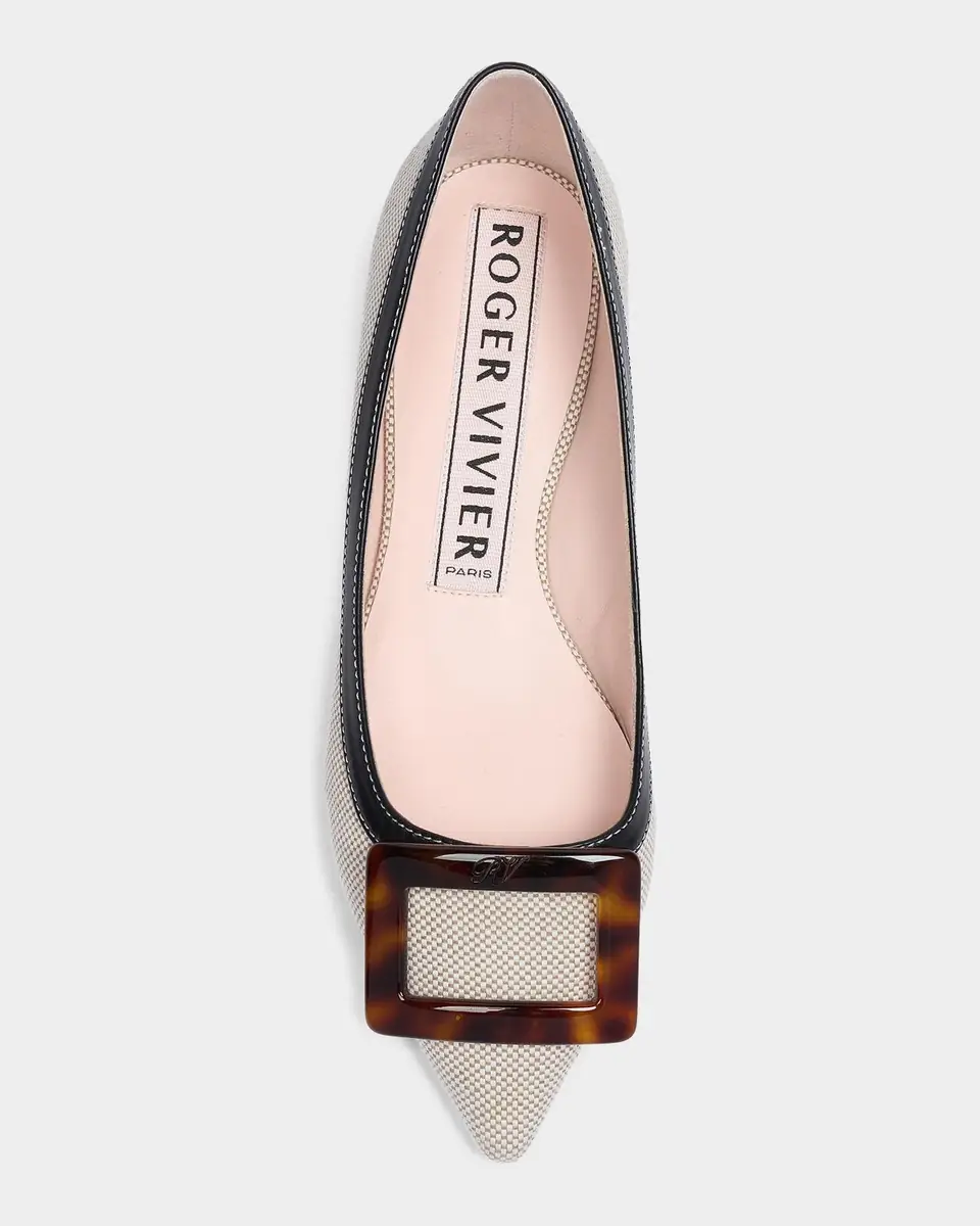 Roger Vivier Gommettine Linen and Leather Ballerina Flats | Thumbnail 4 Roger Vivier Gommettine Linen and Leather Ballerina Flats | Thumbnail 4