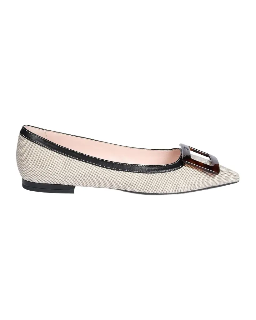 Roger Vivier Gommettine Linen and Leather Ballerina Flats | Image 1 Roger Vivier Gommettine Linen and Leather Ballerina Flats | Image 1