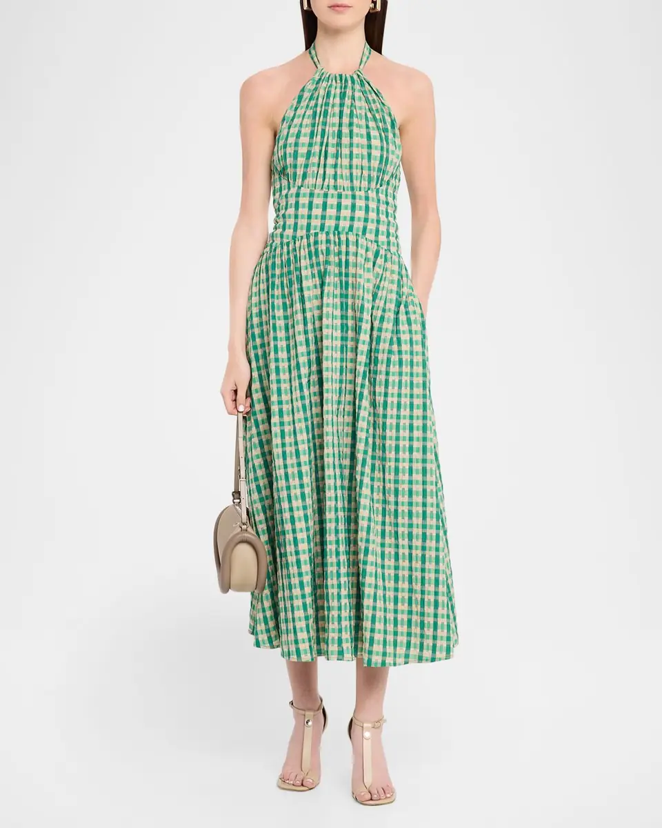 Rosie Assoulin Halter In The Name of Love Seersucker Midi Dress | Thumbnail 2