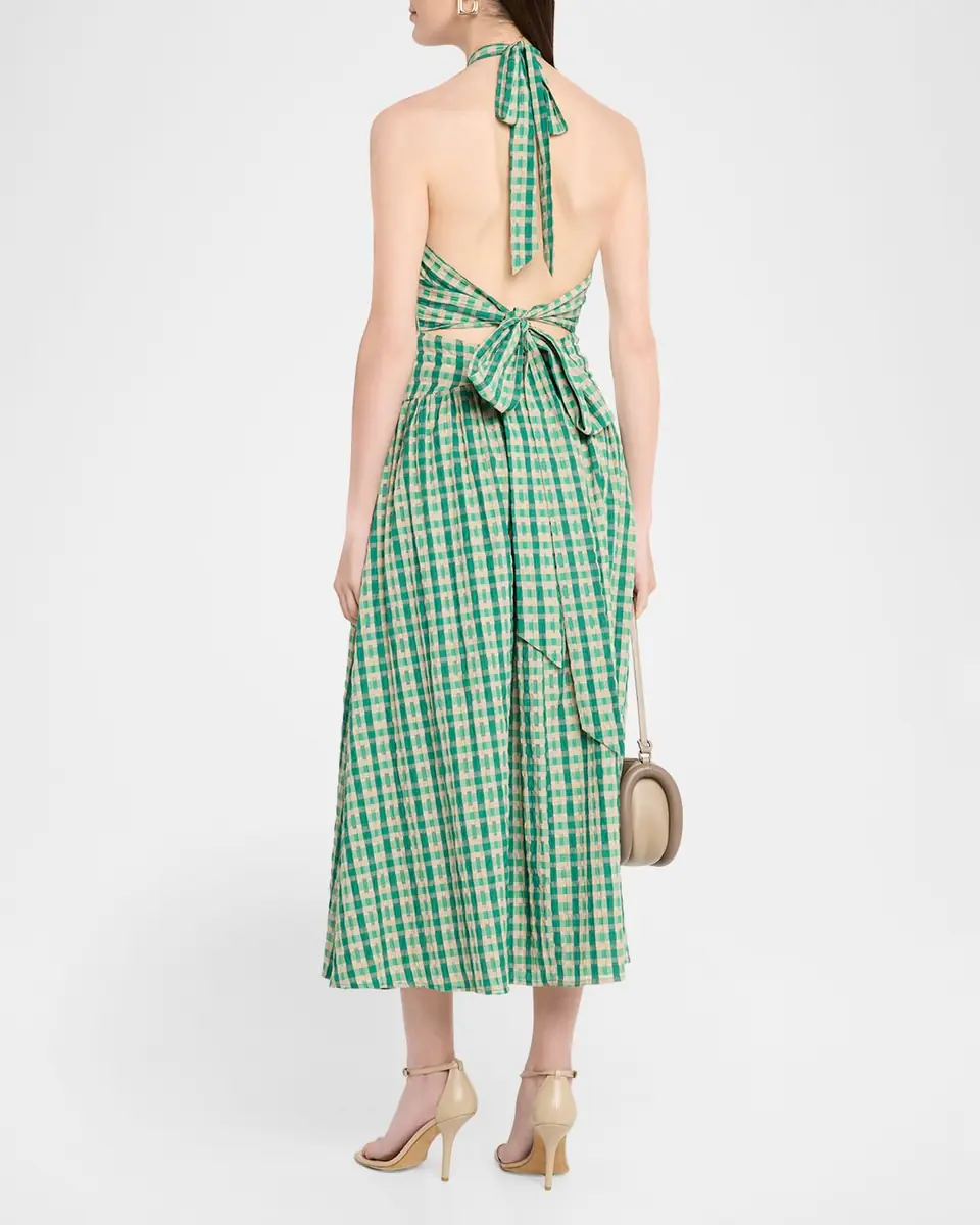 Rosie Assoulin Halter In The Name of Love Seersucker Midi Dress | Thumbnail 3