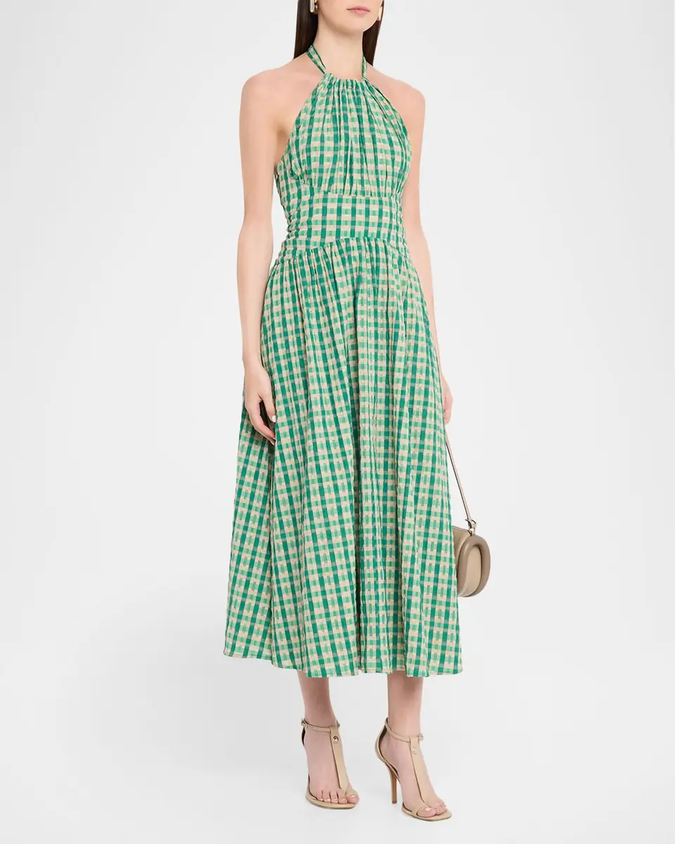 Rosie Assoulin Halter In The Name of Love Seersucker Midi Dress | Thumbnail 4
