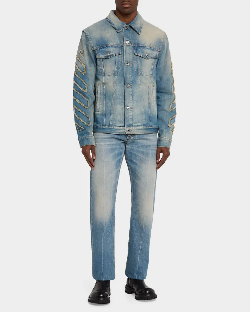 Off-White Men's Diagonal Raw Patch Denim Jacket | Thumbnail 2 Off-White Men's Diagonal Raw Patch Denim Jacket | Thumbnail 2