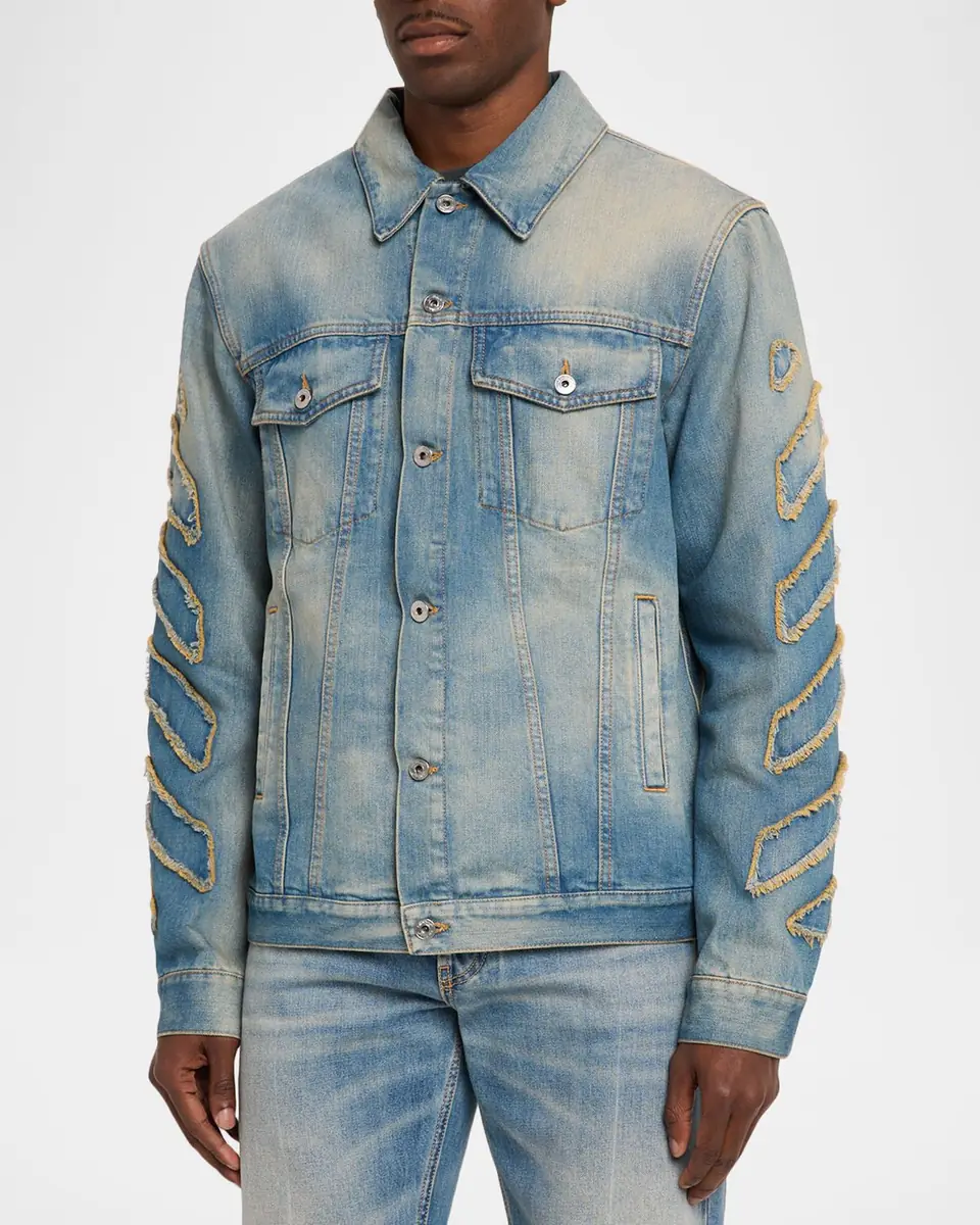 Off-White Men's Diagonal Raw Patch Denim Jacket | Thumbnail 4 Off-White Men's Diagonal Raw Patch Denim Jacket | Thumbnail 4