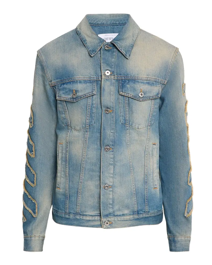 Men's Diagonal Raw Patch Denim Jacket