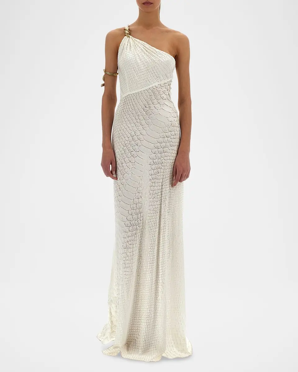 Roberto Cavalli Serpentine-Print Silk One-Shoulder Maxi Dress | Thumbnail 2 Roberto Cavalli Serpentine-Print Silk One-Shoulder Maxi Dress | Thumbnail 2