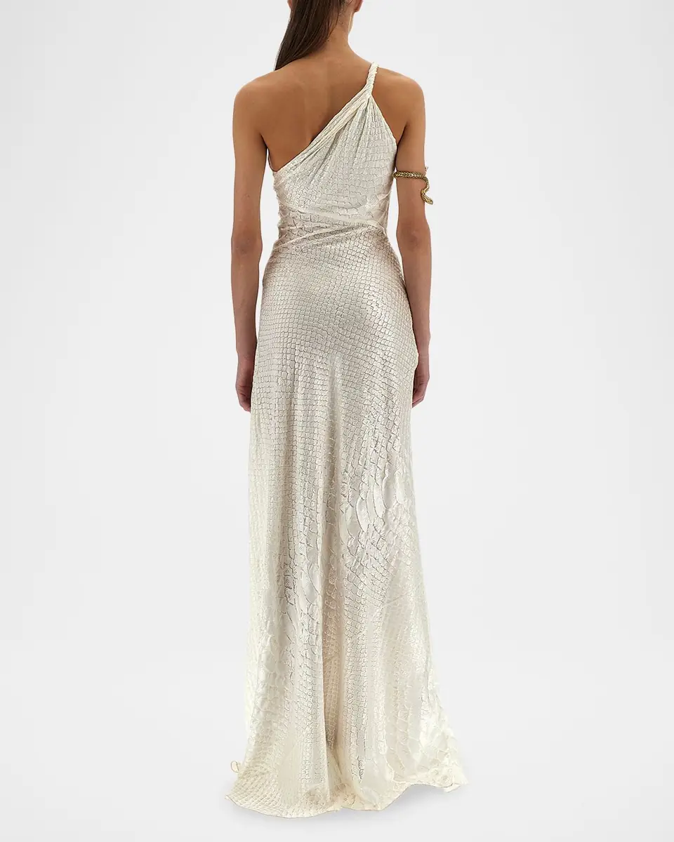 Roberto Cavalli Serpentine-Print Silk One-Shoulder Maxi Dress | Thumbnail 3 Roberto Cavalli Serpentine-Print Silk One-Shoulder Maxi Dress | Thumbnail 3