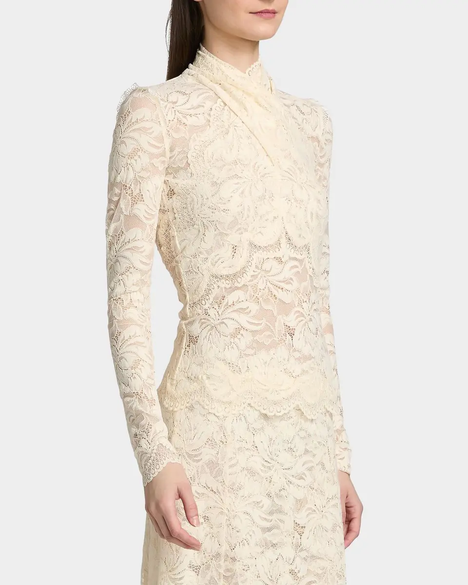 Rabanne Crisscross Mock-Neck Lace Long-Sleeve Top | Thumbnail 3 Rabanne Crisscross Mock-Neck Lace Long-Sleeve Top | Thumbnail 3