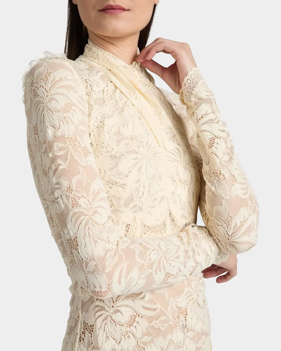 Rabanne Crisscross Mock-Neck Lace Long-Sleeve Top | Thumbnail 4 Rabanne Crisscross Mock-Neck Lace Long-Sleeve Top | Thumbnail 4