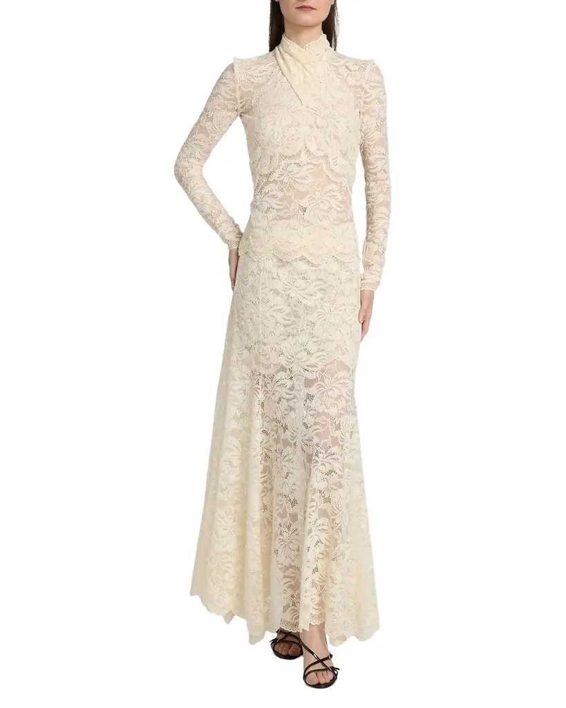 Rabanne Crisscross Mock-Neck Lace Long-Sleeve Top | Image 1 Rabanne Crisscross Mock-Neck Lace Long-Sleeve Top | Image 1