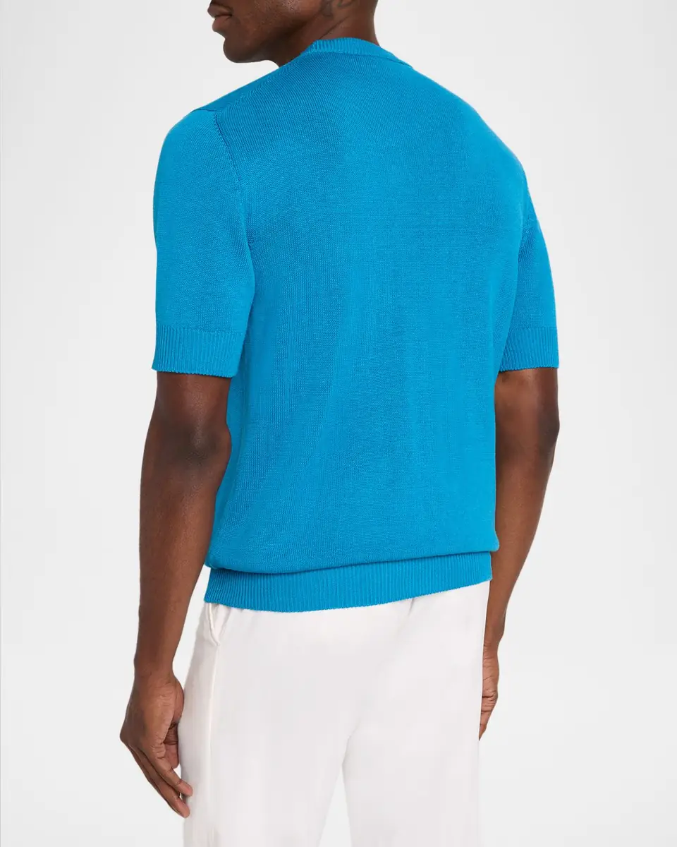 Isaia Men's Linen-Silk Short-Sleeve Shirt, Teal | Thumbnail 2 Isaia Men's Linen-Silk Short-Sleeve Shirt, Teal | Thumbnail 2