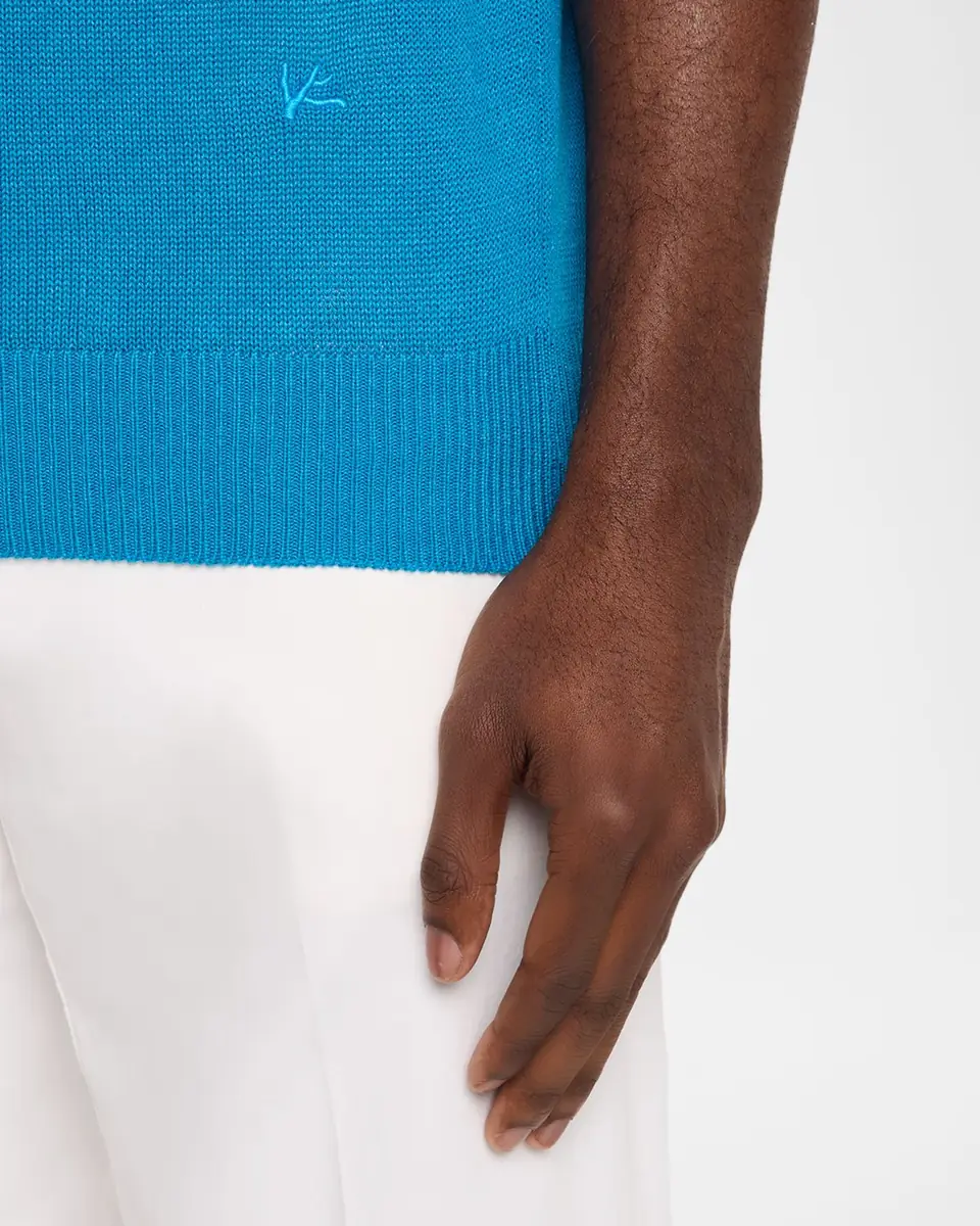 Isaia Men's Linen-Silk Short-Sleeve Shirt, Teal | Thumbnail 4 Isaia Men's Linen-Silk Short-Sleeve Shirt, Teal | Thumbnail 4
