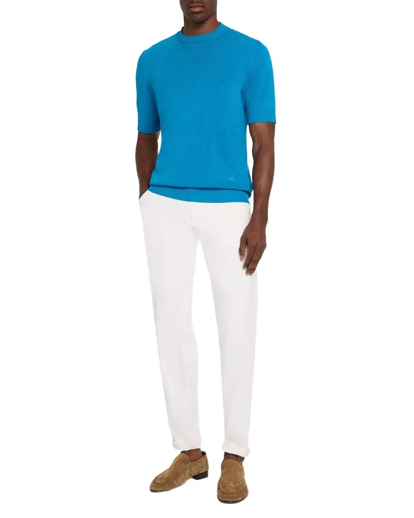 Isaia Men's Linen-Silk Short-Sleeve Shirt, Teal | Image 1 Isaia Men's Linen-Silk Short-Sleeve Shirt, Teal | Image 1