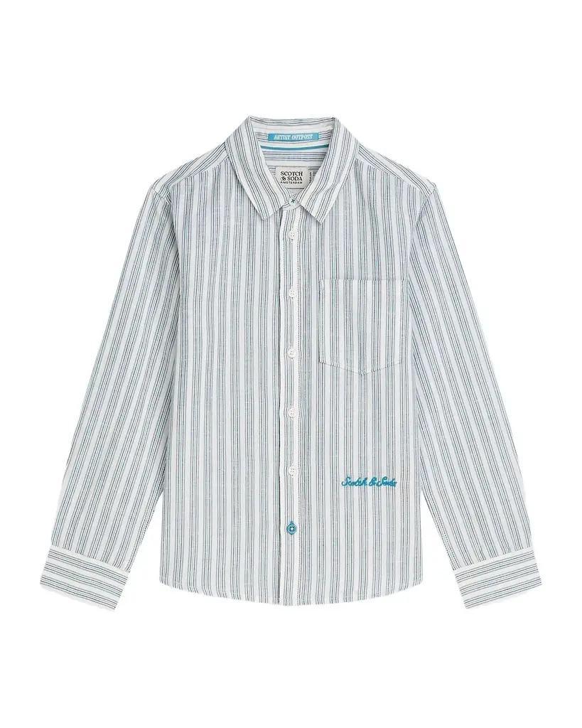 Scotch & Soda Boy's Striped Linen Cotton Shirt, Size 4 | Image 1 Scotch & Soda Boy's Striped Linen Cotton Shirt, Size 4 | Image 1