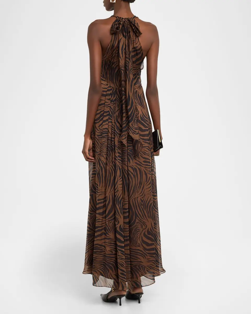 Max Mara Studio Alice Zebra-Print Silk Halter Maxi Dress | Thumbnail 3 Max Mara Studio Alice Zebra-Print Silk Halter Maxi Dress | Thumbnail 3