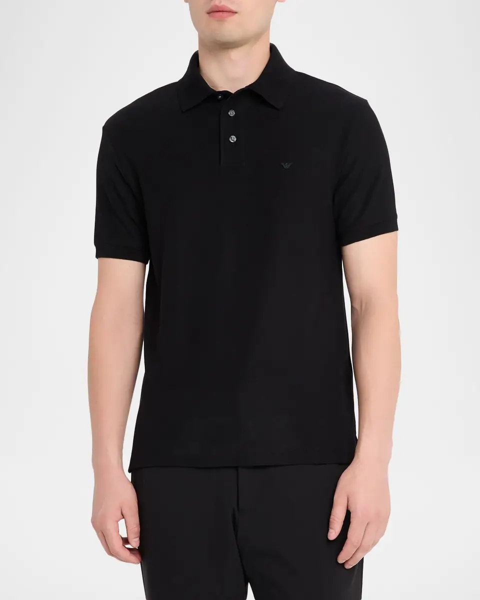 Emporio Armani Men's Cotton Jersey Ribbed-Trim Polo Shirt | Thumbnail 4