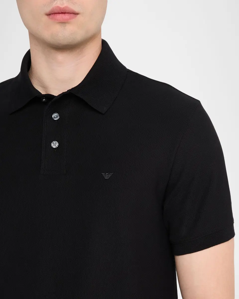 Emporio Armani Men's Cotton Jersey Ribbed-Trim Polo Shirt | Thumbnail 5