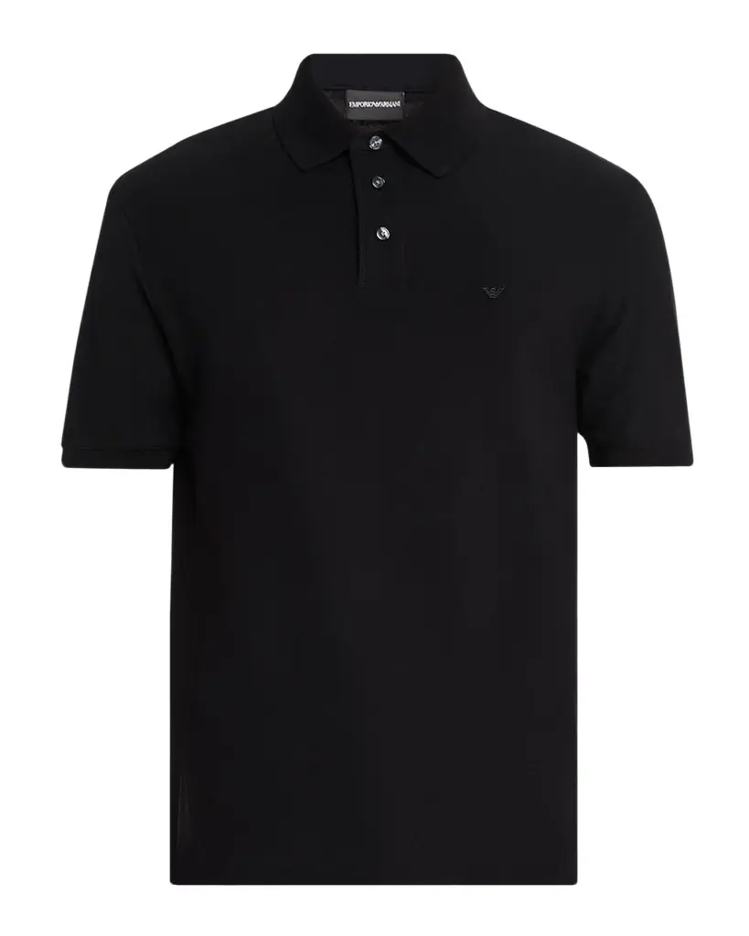 Emporio Armani Men's Cotton Jersey Ribbed-Trim Polo Shirt | Image 1 Emporio Armani Men's Cotton Jersey Ribbed-Trim Polo Shirt | Image 1