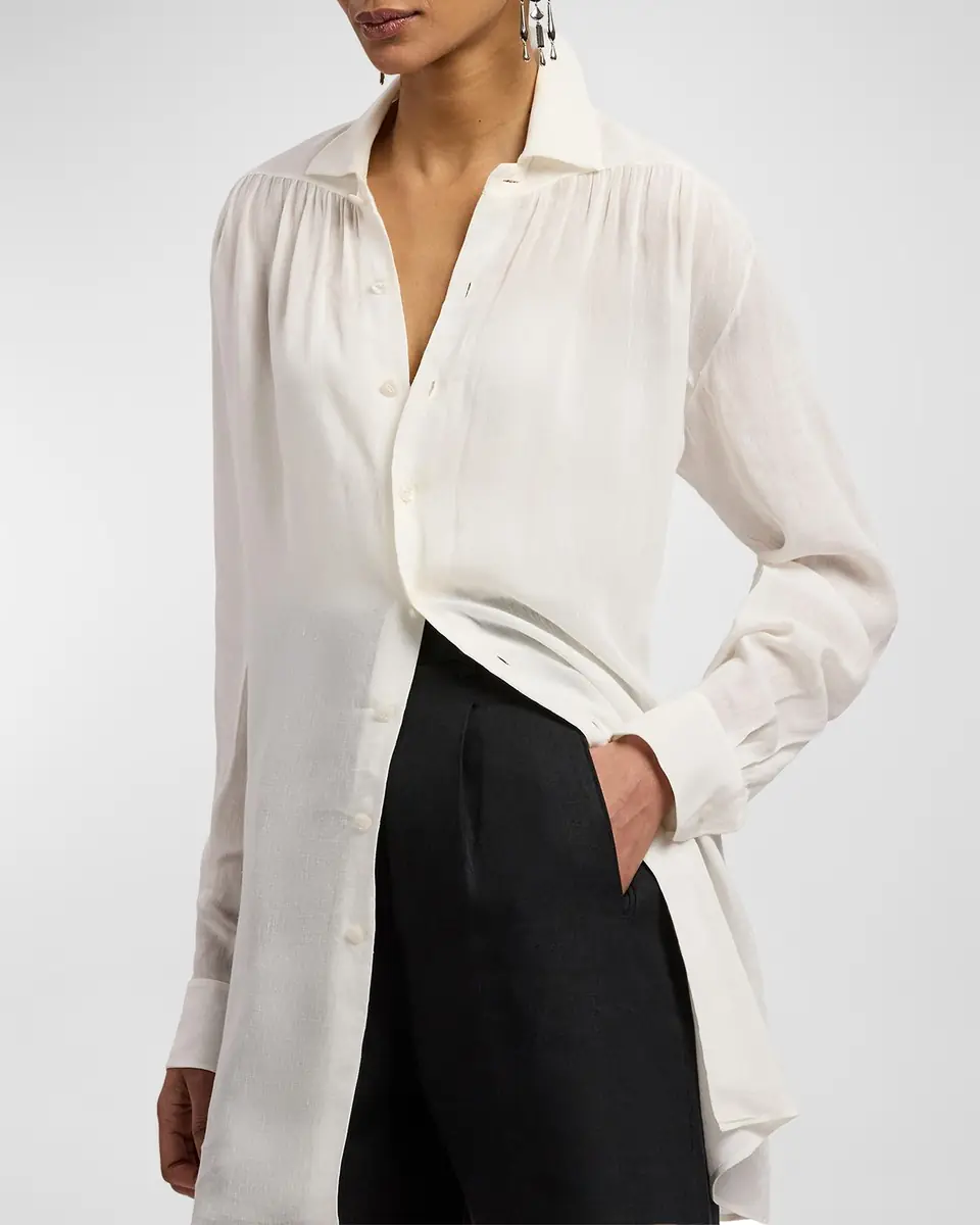Ralph Lauren Collection Cotton Voile Oversized Button-Down Shirt | Thumbnail 4 Ralph Lauren Collection Cotton Voile Oversized Button-Down Shirt | Thumbnail 4