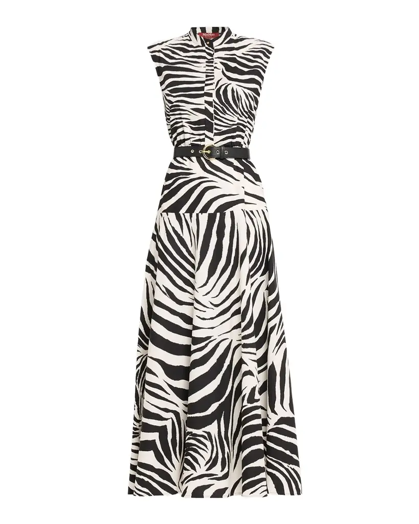 Max Mara Studio West Zebra-Print Cotton Poplin Midi Dress | Image 1 Max Mara Studio West Zebra-Print Cotton Poplin Midi Dress | Image 1