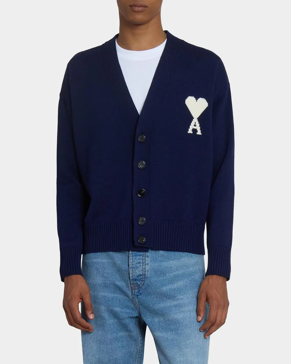 Ami Paris Men's Intarsia Ami De Coeur Wool and Cotton Knit Cardigan | Thumbnail 3 Ami Paris Men's Intarsia Ami De Coeur Wool and Cotton Knit Cardigan | Thumbnail 3