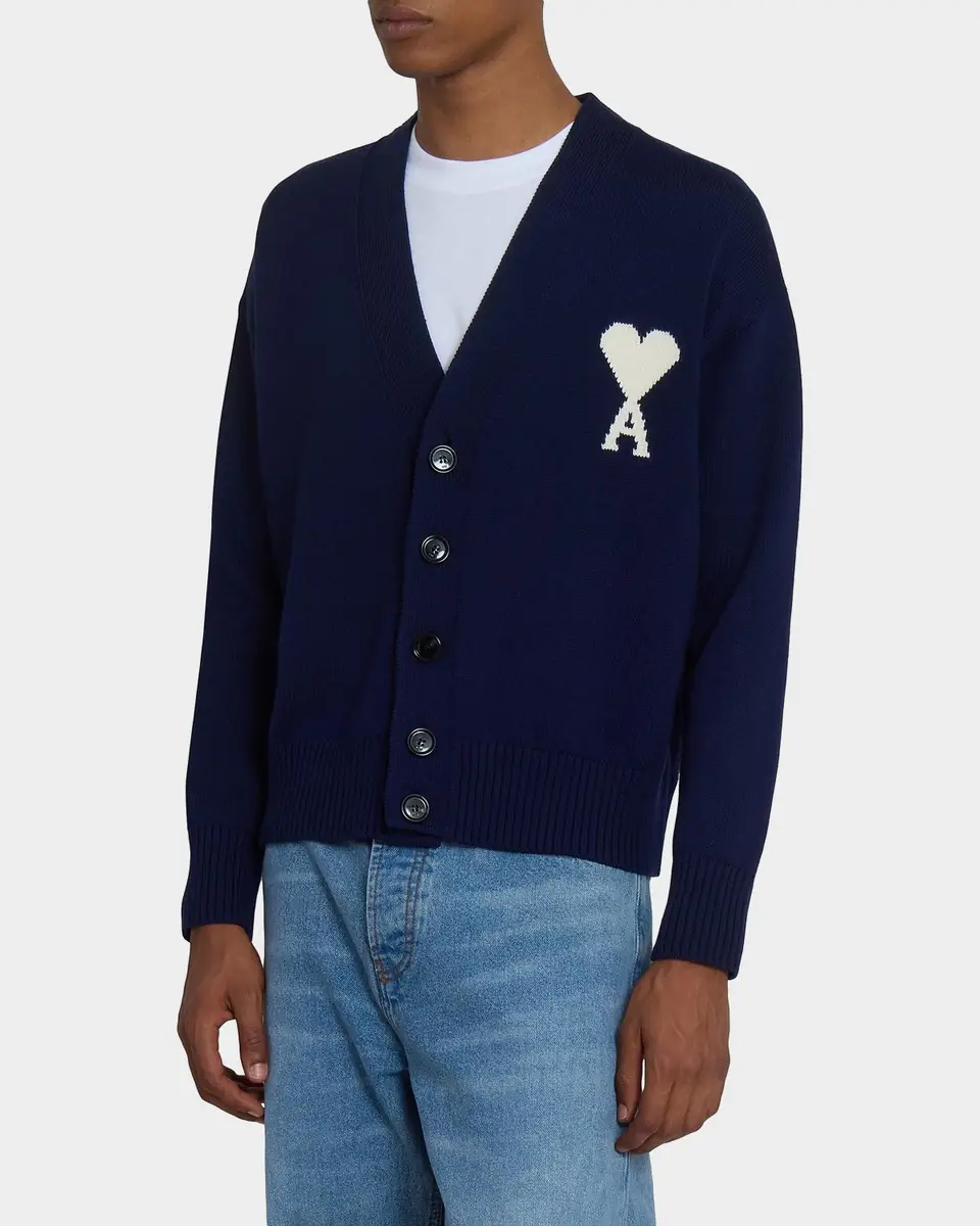 Ami Paris Men's Intarsia Ami De Coeur Wool and Cotton Knit Cardigan | Thumbnail 5 Ami Paris Men's Intarsia Ami De Coeur Wool and Cotton Knit Cardigan | Thumbnail 5