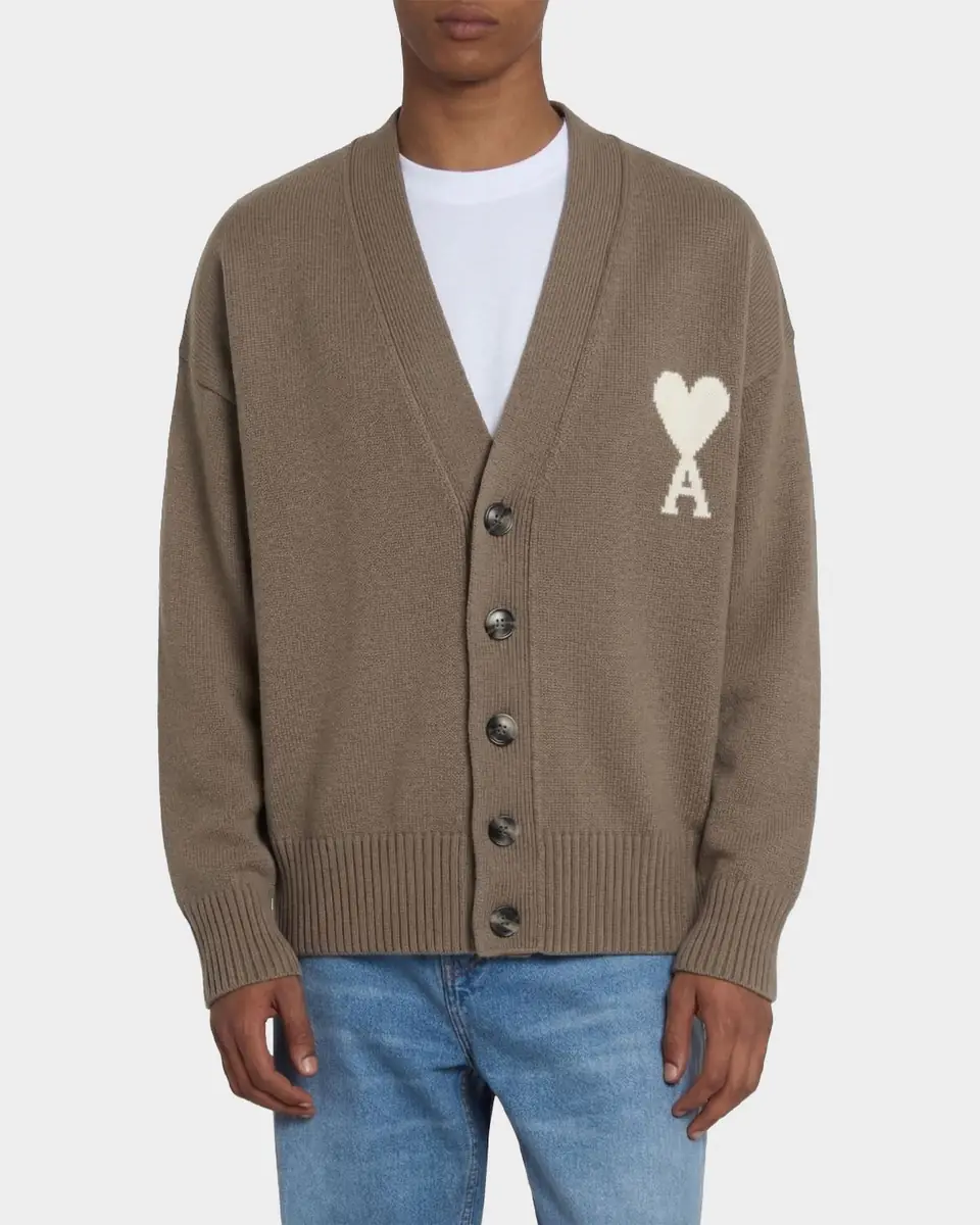 Ami Paris Men's Intarsia Ami De Coeur Wool and Cotton Knit Cardigan | Thumbnail 8 Ami Paris Men's Intarsia Ami De Coeur Wool and Cotton Knit Cardigan | Thumbnail 8
