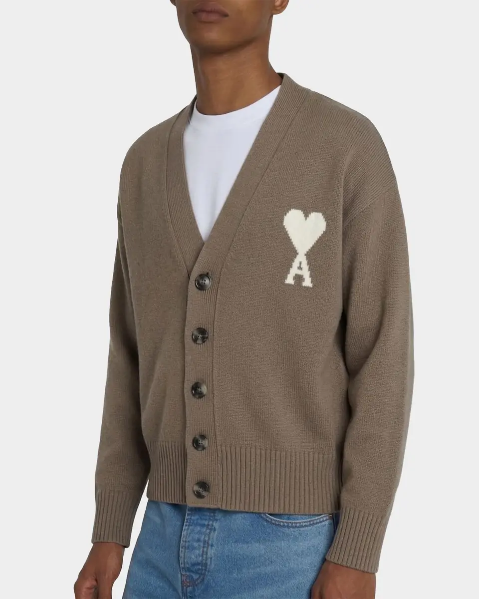 Ami Paris Men's Intarsia Ami De Coeur Wool and Cotton Knit Cardigan | Thumbnail 9 Ami Paris Men's Intarsia Ami De Coeur Wool and Cotton Knit Cardigan | Thumbnail 9