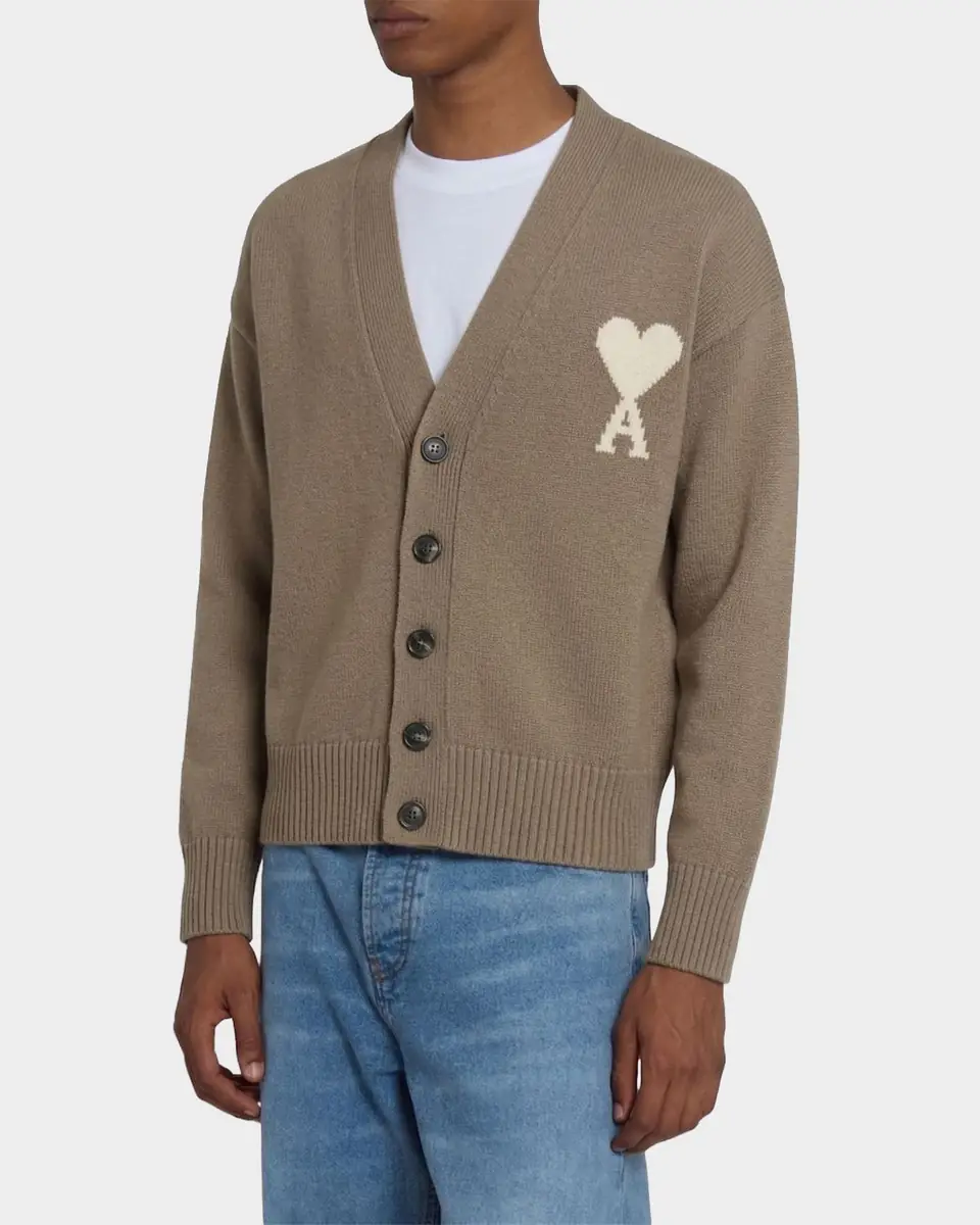 Ami Paris Men's Intarsia Ami De Coeur Wool and Cotton Knit Cardigan | Thumbnail 10 Ami Paris Men's Intarsia Ami De Coeur Wool and Cotton Knit Cardigan | Thumbnail 10