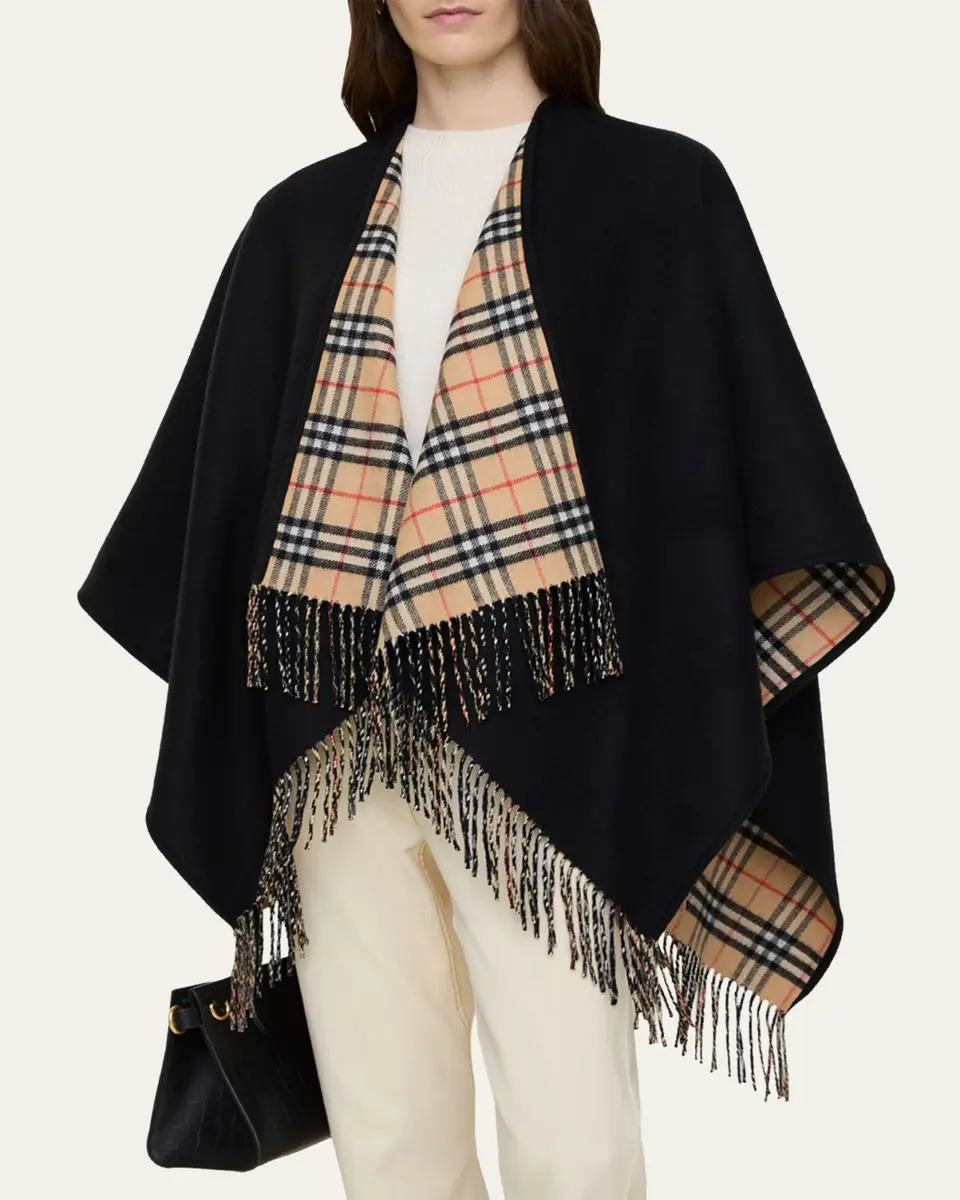 Burberry Reversible Check Wool Cape | Thumbnail 5