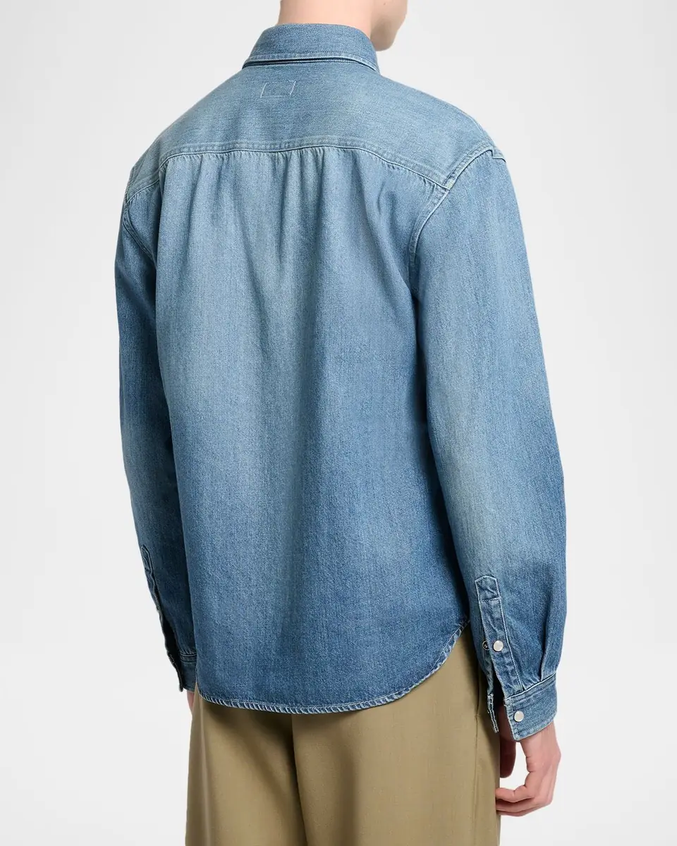 Saint Laurent Men's Colorado Embroidered Cassandre Snap-Front Denim Shirt | Thumbnail 2 Saint Laurent Men's Colorado Embroidered Cassandre Snap-Front Denim Shirt | Thumbnail 2