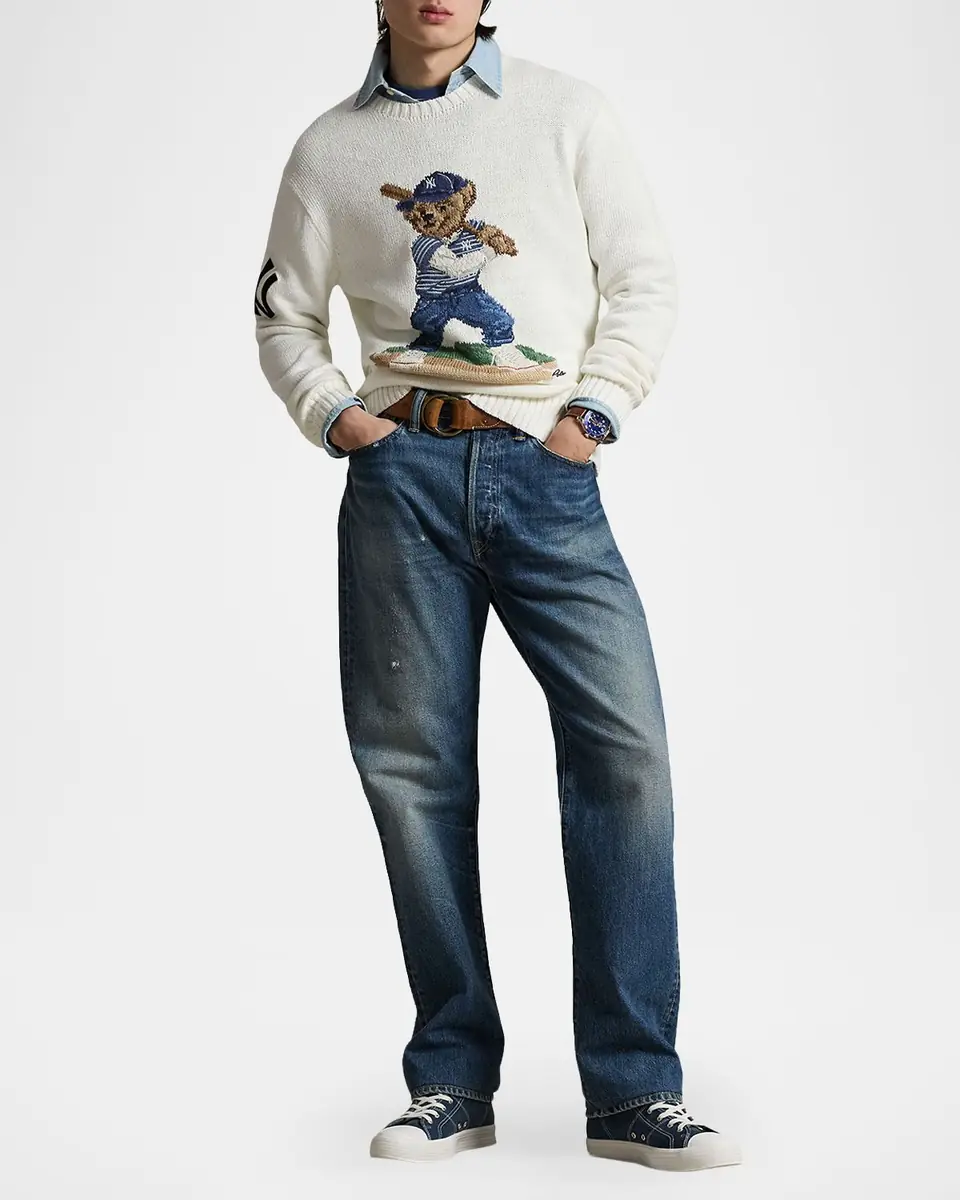 Polo Ralph Lauren x Yankees Men's Bear Linen and Cotton Crewneck Sweater | Thumbnail 2 Polo Ralph Lauren x Yankees Men's Bear Linen and Cotton Crewneck Sweater | Thumbnail 2