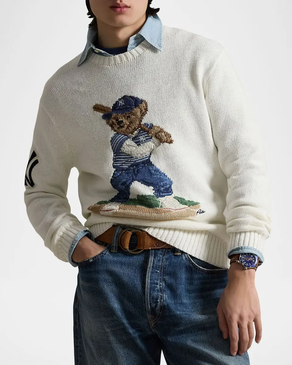 Polo Ralph Lauren x Yankees Men's Bear Linen and Cotton Crewneck Sweater | Thumbnail 4 Polo Ralph Lauren x Yankees Men's Bear Linen and Cotton Crewneck Sweater | Thumbnail 4