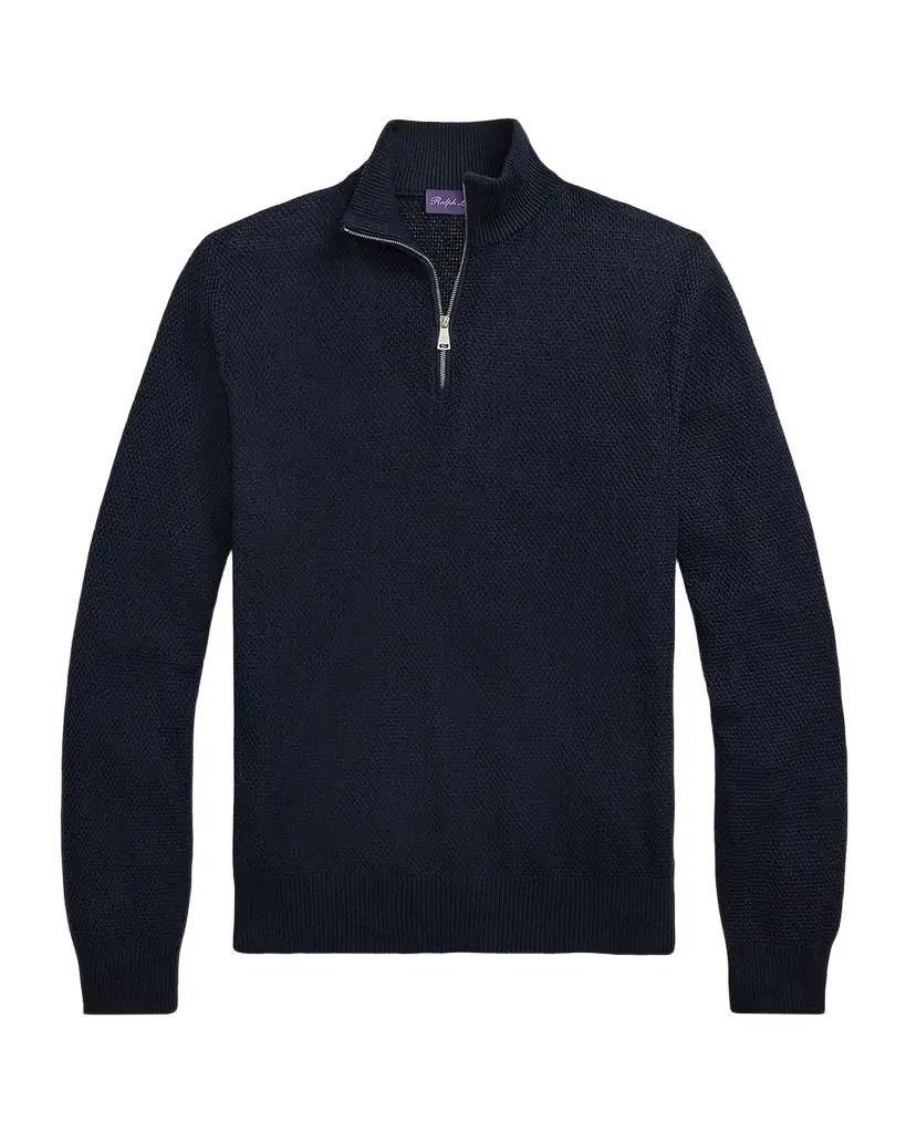 Ralph Lauren Purple Label Textured Silk-Cotton Quarter-Zip Sweater | Image 1 Ralph Lauren Purple Label Textured Silk-Cotton Quarter-Zip Sweater | Image 1